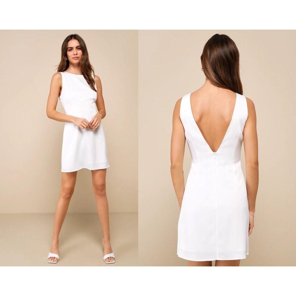 Lulu's White Sleeveless Mini Dress with Deep V Back